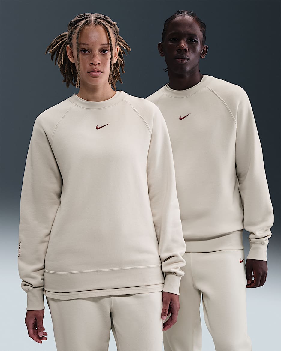 NOCTA Erkek Fleece CS Crew Üst - Light Orewood Brown/Team Red