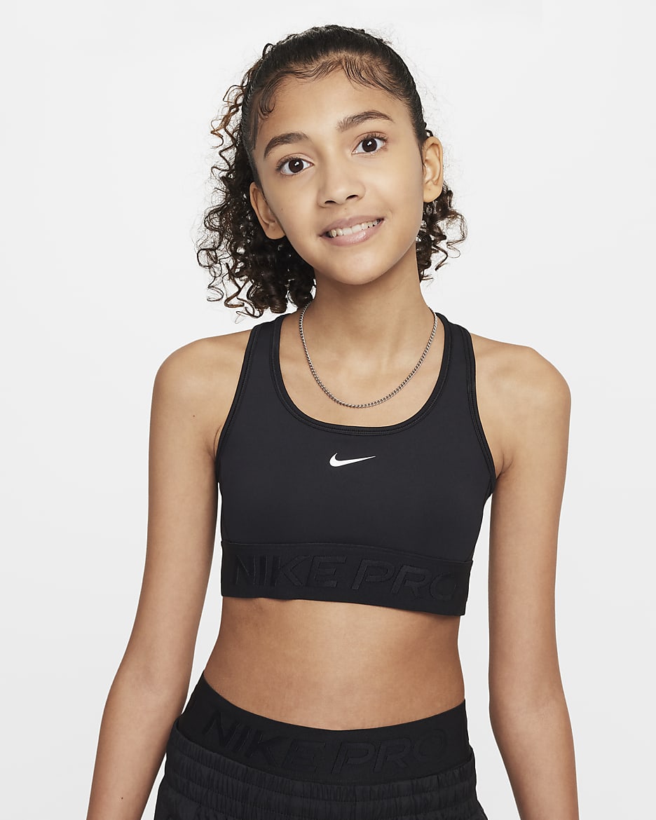 Nike Pro Swoosh Girls' Sports Bra - Black/Black/White