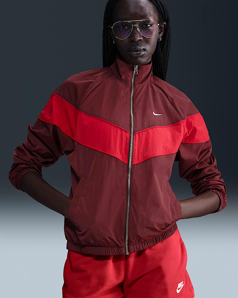 Nike Windrunner Women's Loose UV Woven Full-Zip Jacket - Dark Team Red/University Red/White