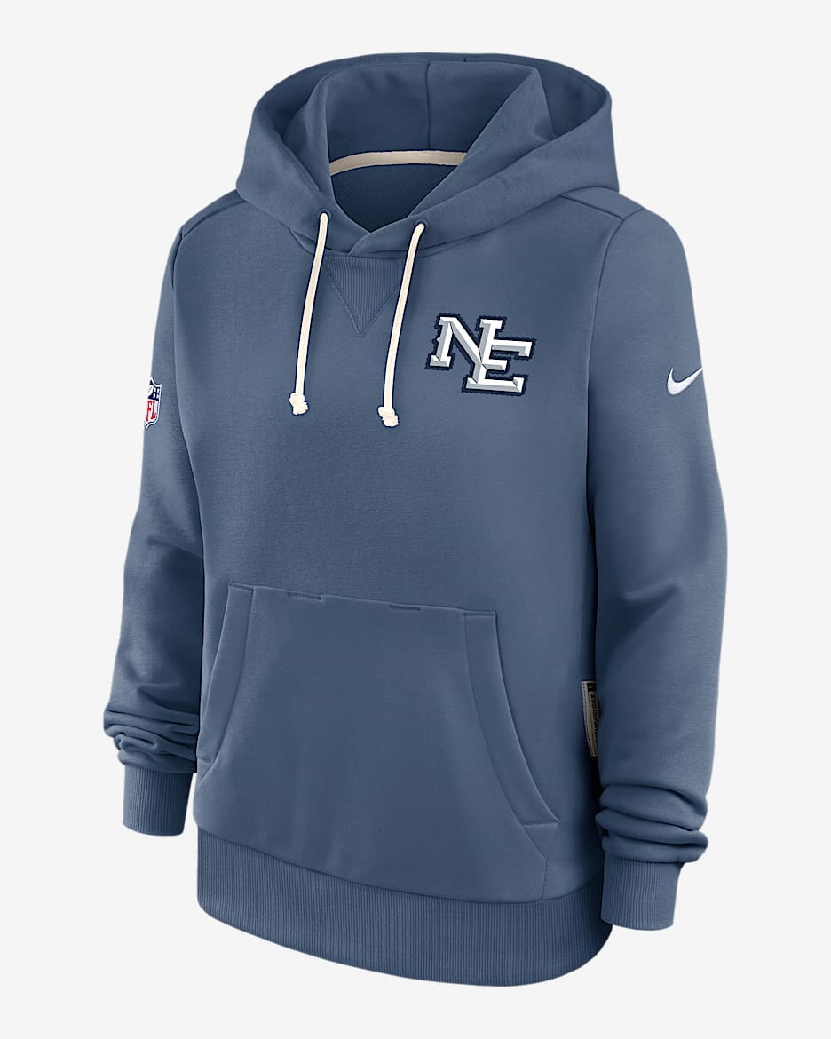 New England Patriots Rivalries Collection Sideline Women's Nike Dri-FIT NFL Pullover Hoodie - Denim