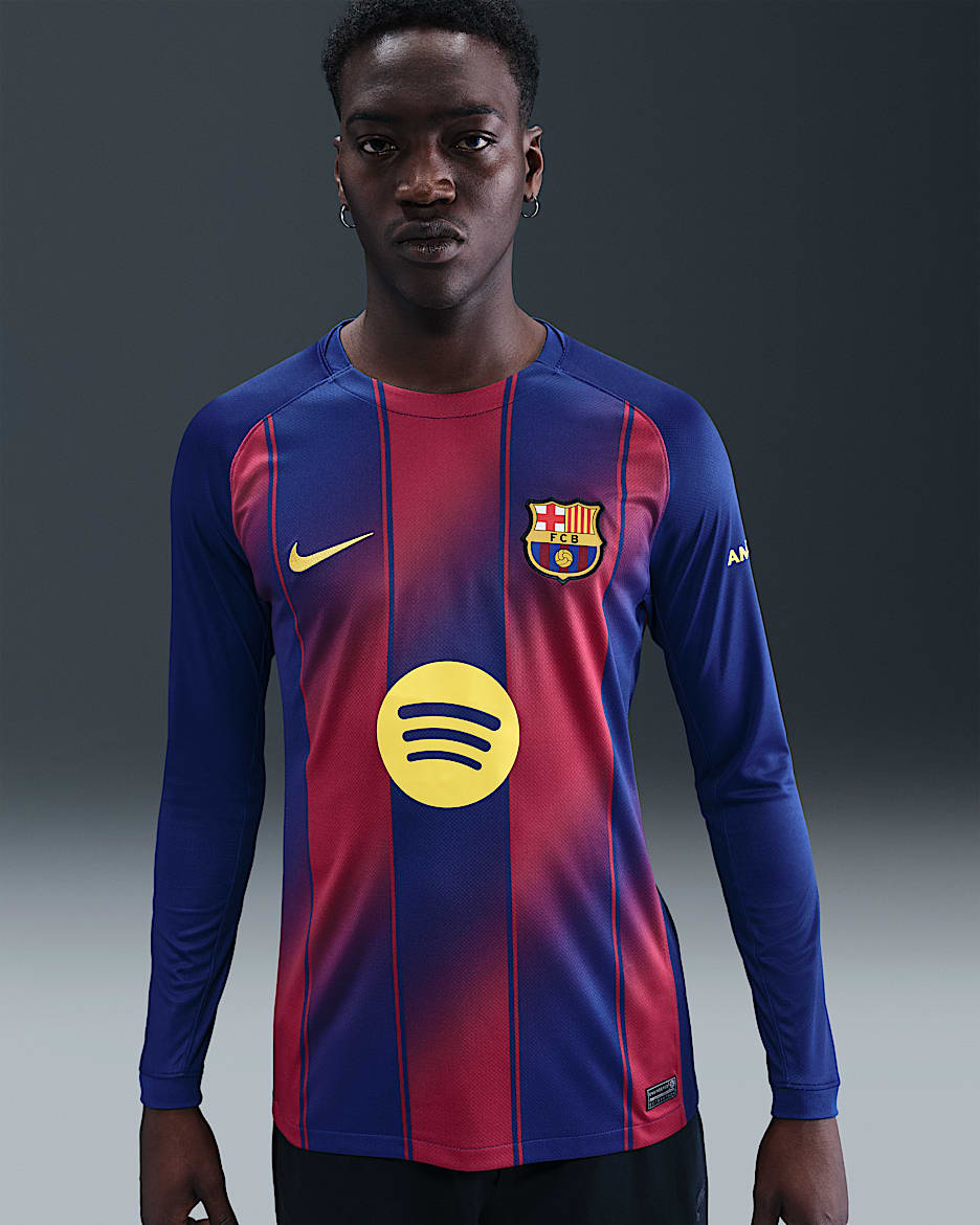 FC Barcelona 2025/26 Stadium Home Men's Nike Dri-FIT Soccer Replica Long-Sleeve Jersey - Deep Royal Blue/Deep Royal Blue/Noble Red/Midwest Gold
