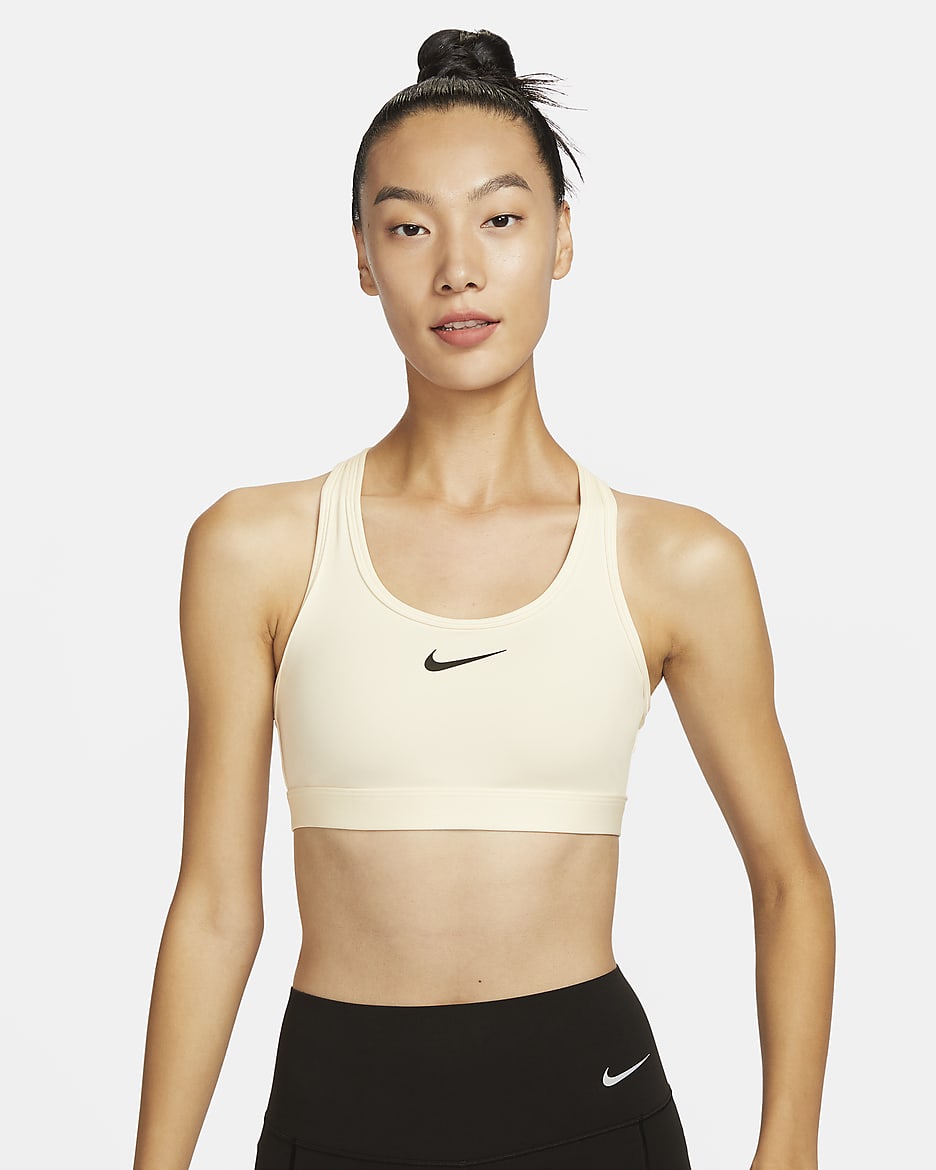Nike Swoosh 中度支撐型女款襯墊運動內衣 - Pale Ivory/Stone Mauve/黑色