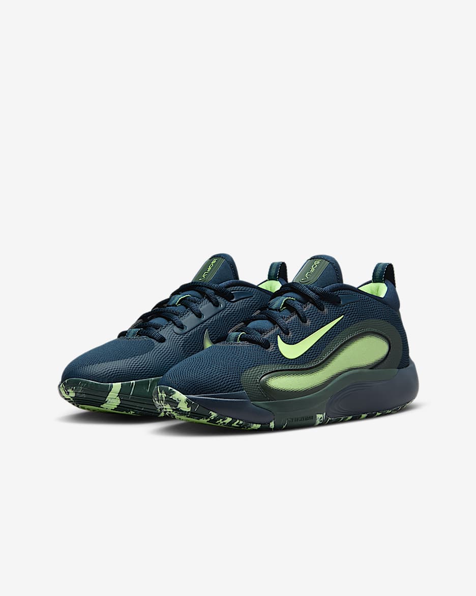 Nike IsoFly Big Kids' Basketball Shoes - Armory Navy/Vintage Green/Barely Volt