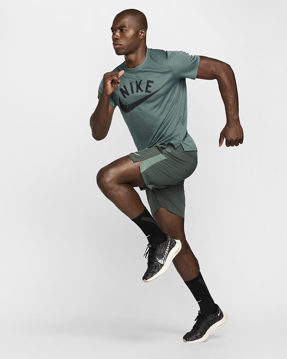 Nike Miler Men's Dri-FIT Short-Sleeve Running Top - Bicoastal/Vintage Green/Heather/Black