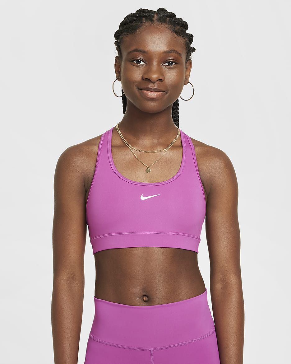 Nike Swoosh Girls' Sports Bra - Hot Fuchsia/White