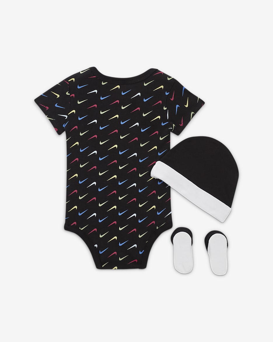 Trzyczęściowy zestaw z body dla niemowląt Jordan Baby 3-Piece Swoosh Boxed Set - Czerń