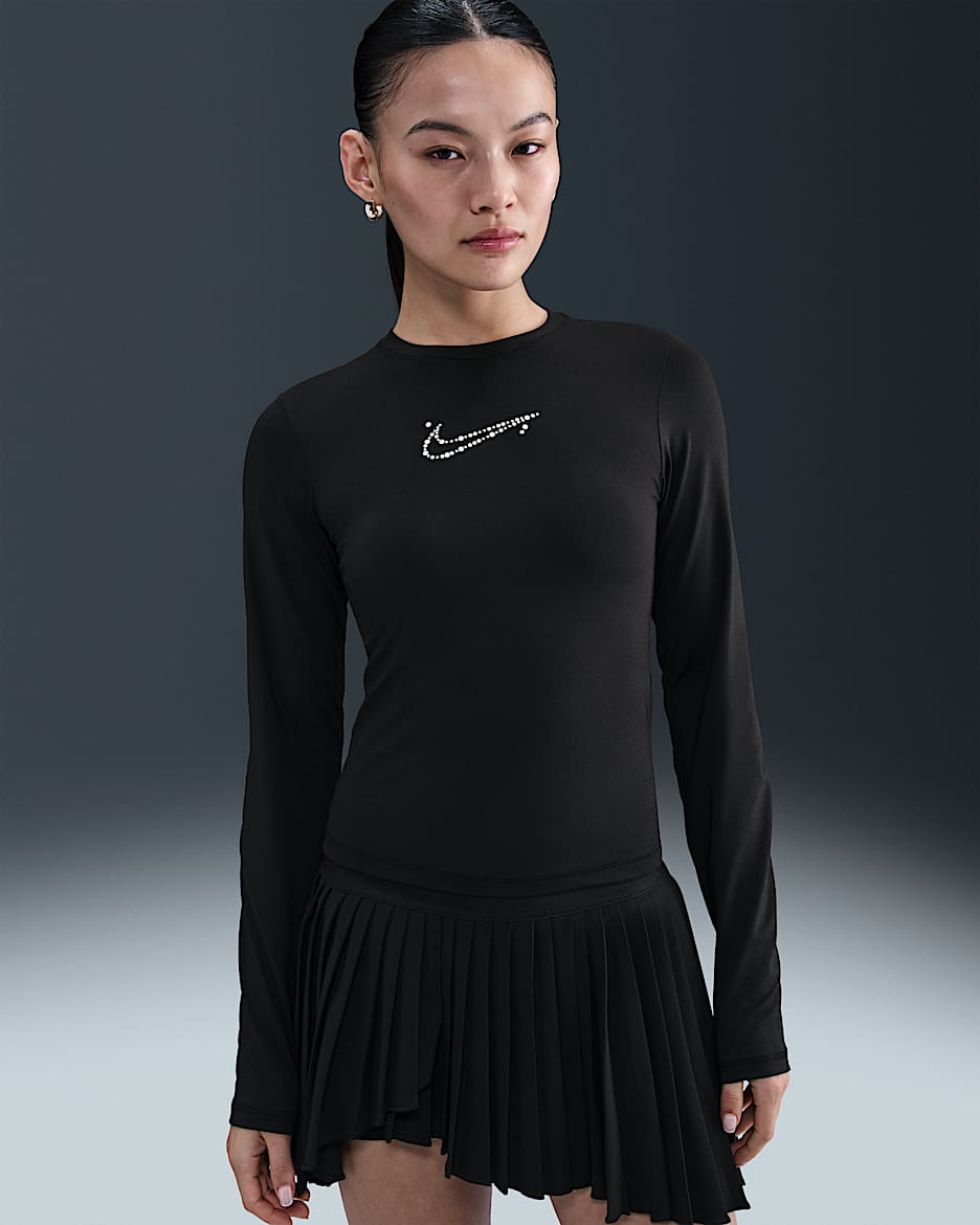Skrócony damski T-shirt z długim rękawem o przylegającym kroju Nike Sportswear - Czerń