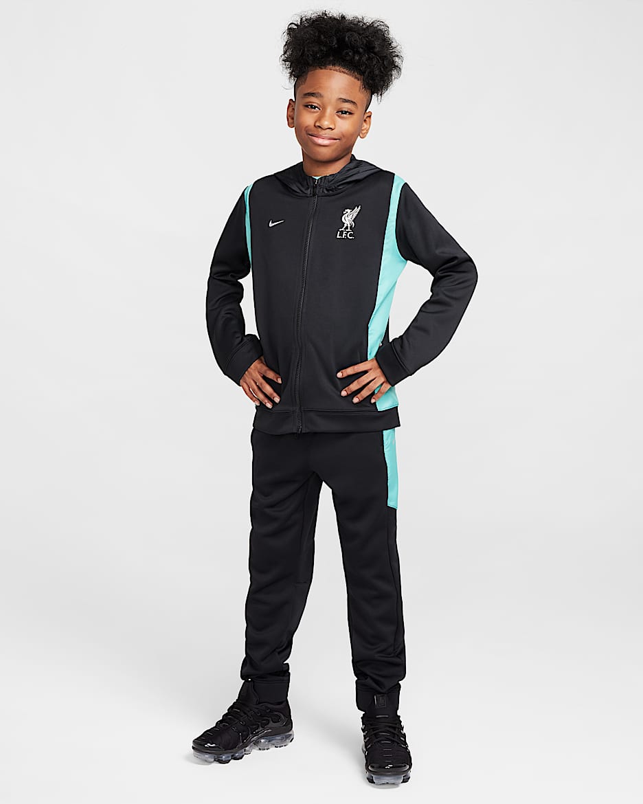 Liverpool F.C. Away Older Kids' Nike Football Woven Tracksuit - Black/Washed Teal