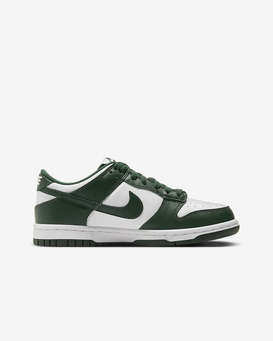 Nike Dunk Low Big Kids' Shoes - White/White/Total Orange/Team Green