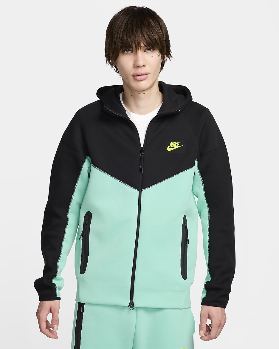 Felpa con cappuccio e zip a tutta lunghezza Nike Sportswear Tech Fleece Windrunner - Uomo - Emerlad Rise/Nero