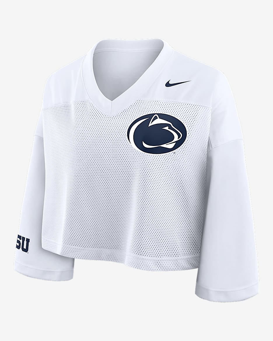 Playera universitaria Nike Dri-FIT cropped para mujer Penn State Jersey - Blanco