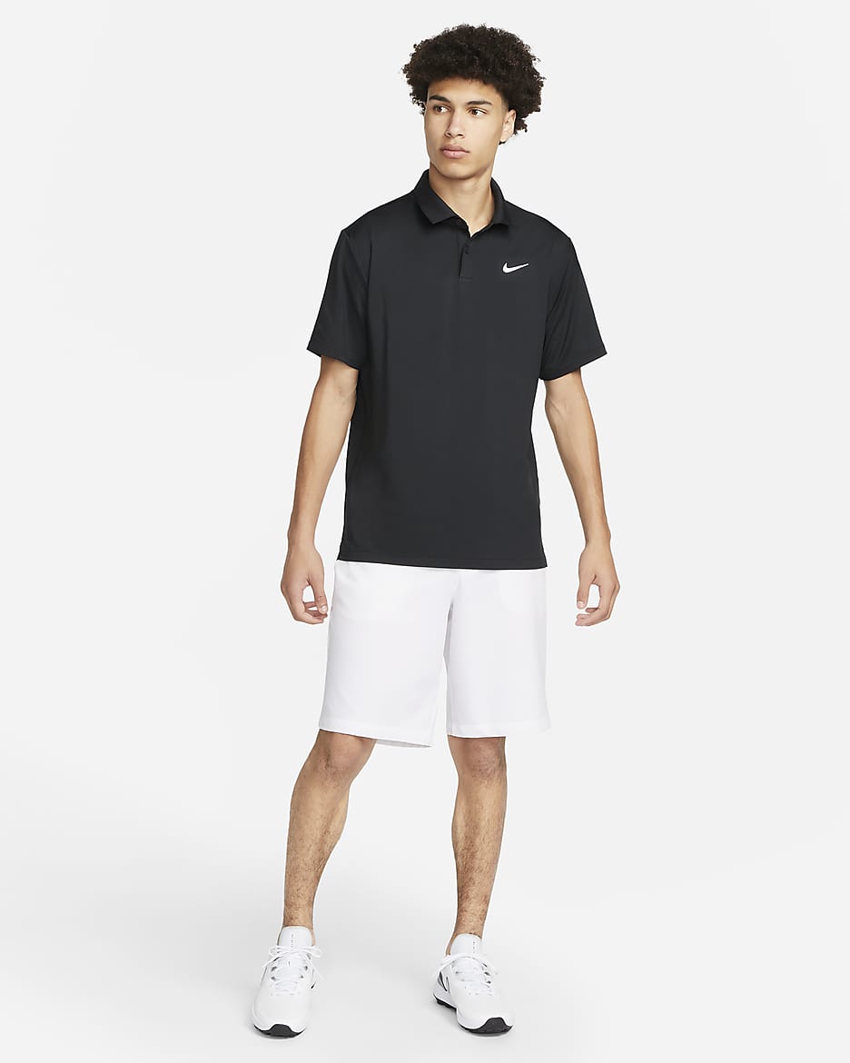 Pánská jednobarevná golfová polokošile Nike Dri-FIT Tour - Černá/Bílá