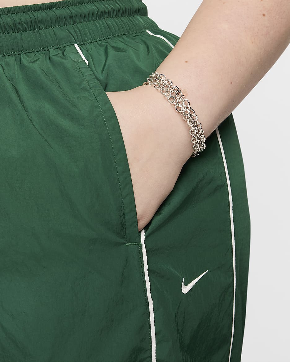 Nike Windrunner Women's High-Waisted Woven Open-Hem Trousers (Plus Size) - Gorge Green/Sail