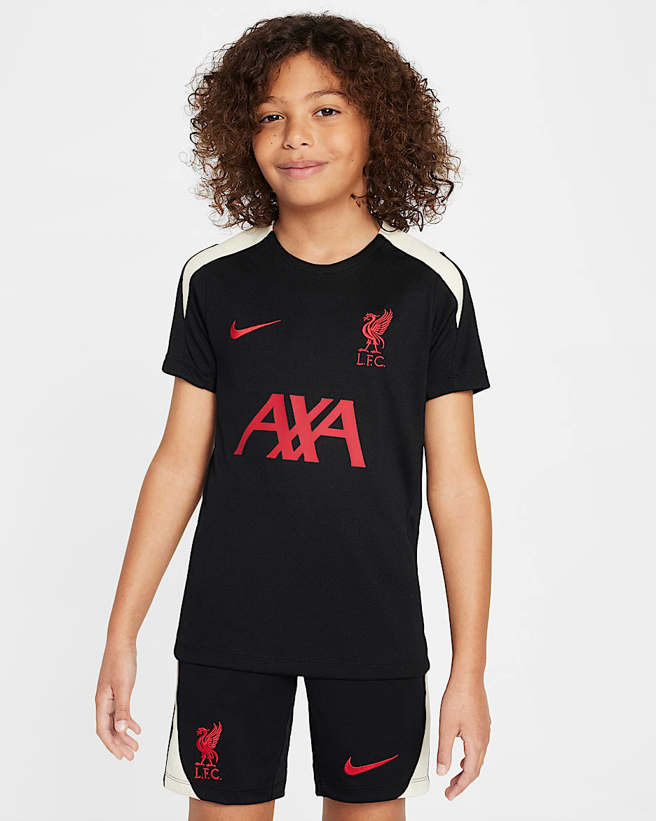 FC Liverpool Strike Special Edition Nike Dri-FIT Fußball-Kurzarmshirt aus Strickmaterial (ältere Kinder) - Schwarz/Coconut Milk/Gym Red