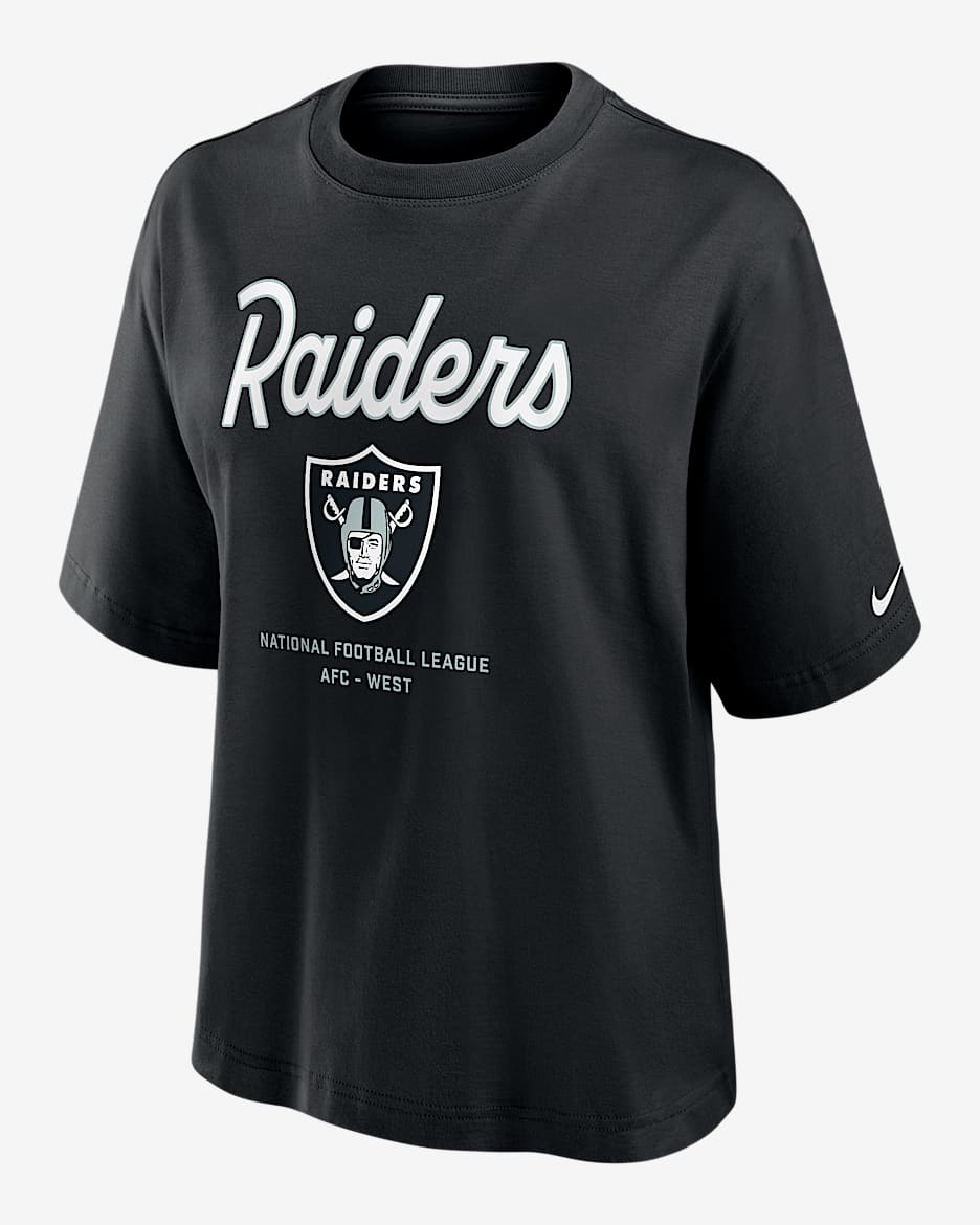 Las Vegas Raiders Essential Script Boxy Women's Nike NFL T-Shirt - Black