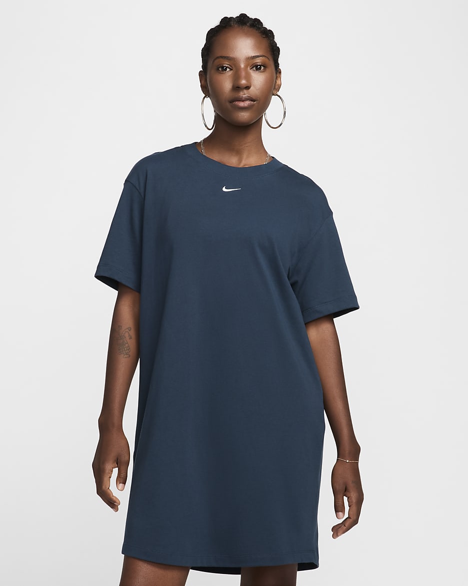 Vestido tipo playera oversized para mujer Nike Sportswear Chill Knit - Azul marino militar/Vela