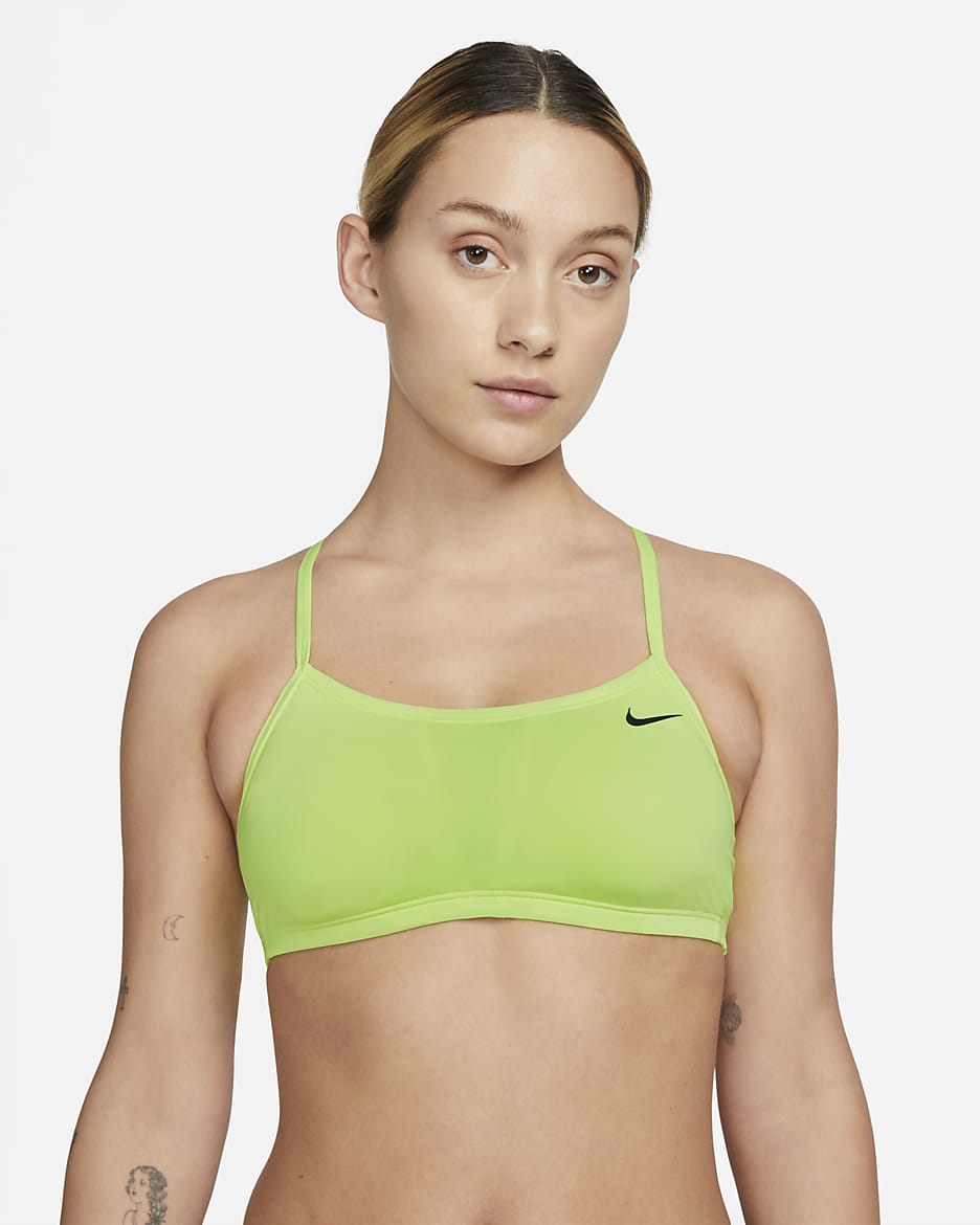 Vrchní díl bikin Nike Essential se sportovním střihem zad - Volt Glow/Černá