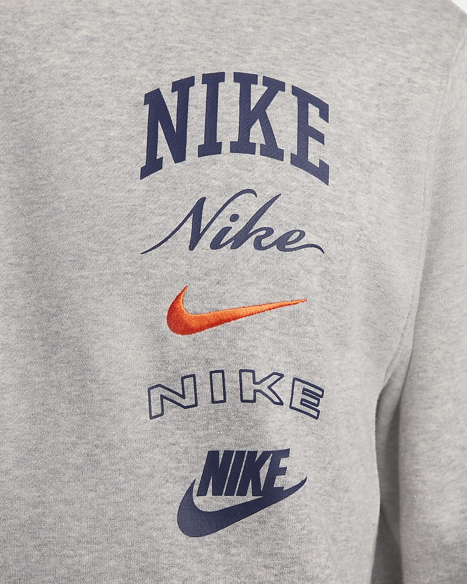 Nike Club Fleece Men's Pullover Hoodie - Dark Grey Heather/Light Smoke Grey/Safety Orange