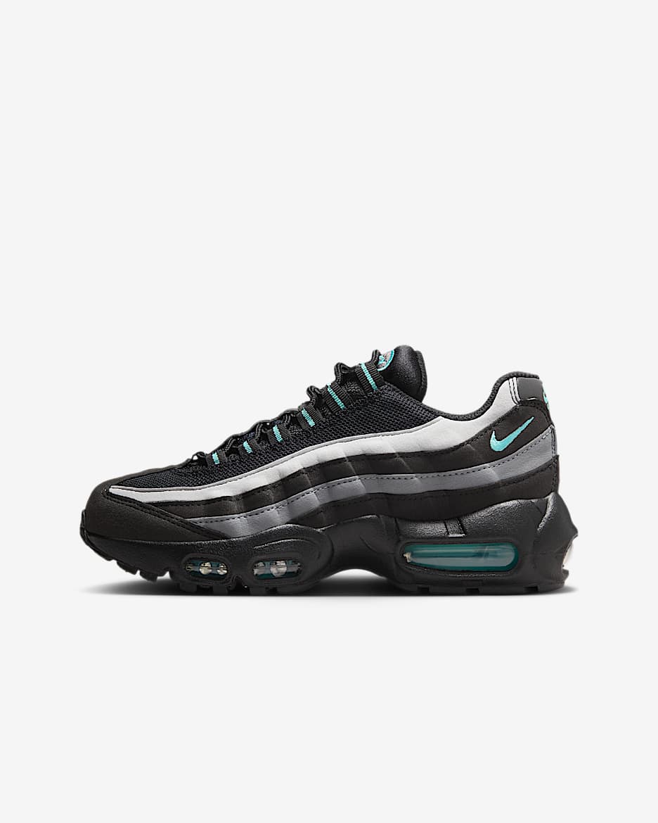 Nike Air Max 95 Schuhe (ältere Kinder) - Schwarz/Cool Grey/Light Smoke Grey/Aurora Green