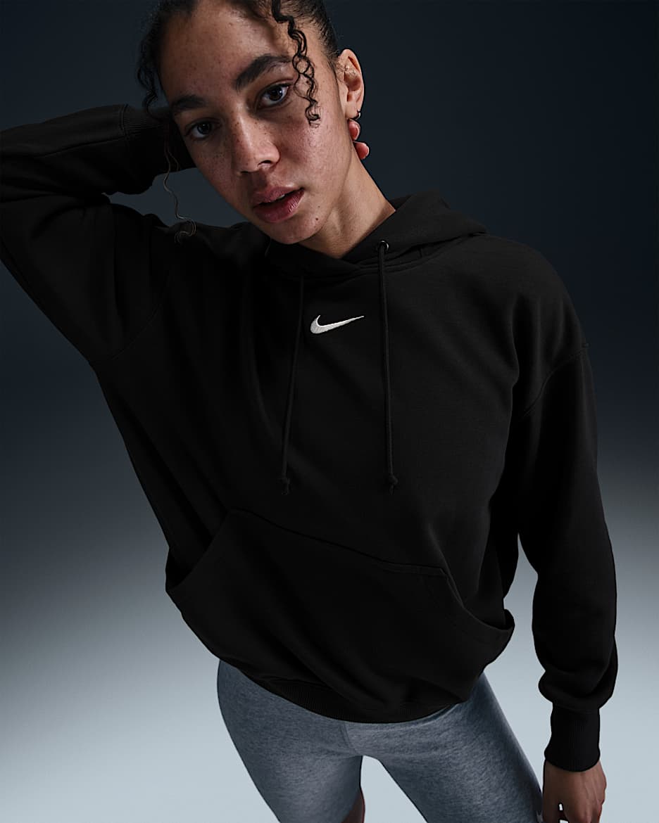Sudadera con gorro sin cierre de French Terry oversized para mujer Nike Sportswear Phoenix Fleece - Negro/Vela