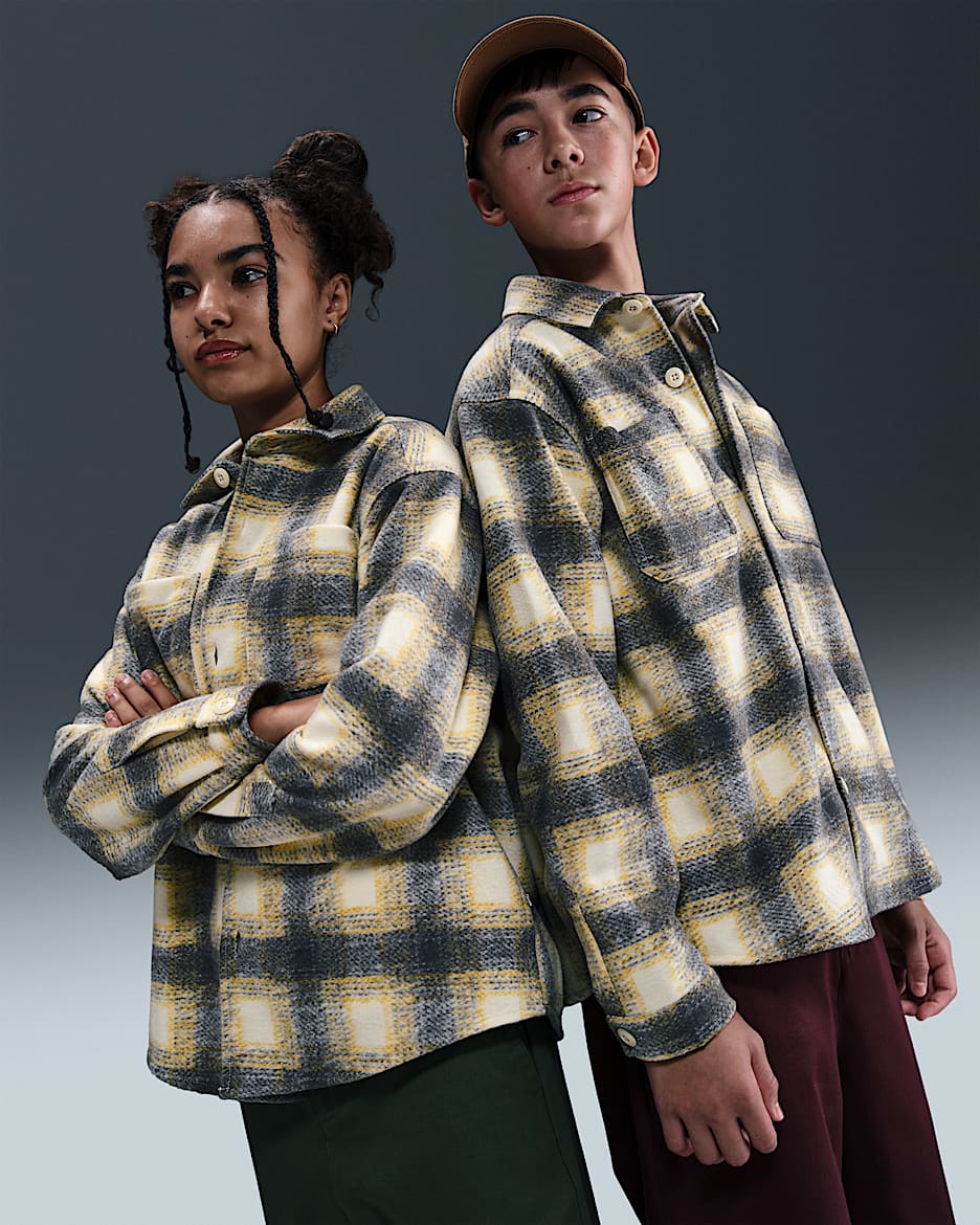 Nike SB Big Kids' Long-Sleeve Button Down Shirt - Light Khaki/Desert Khaki