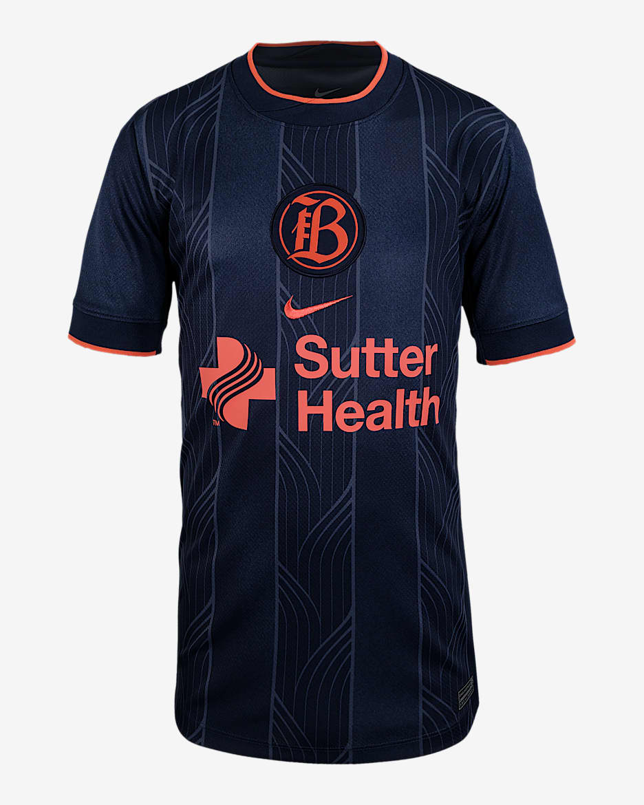 Jersey Nike Dri-FIT de la NWSL Replica del Bay FC visitante 2025 Stadium para niños talla grande - Trueno azul/Obsidiana