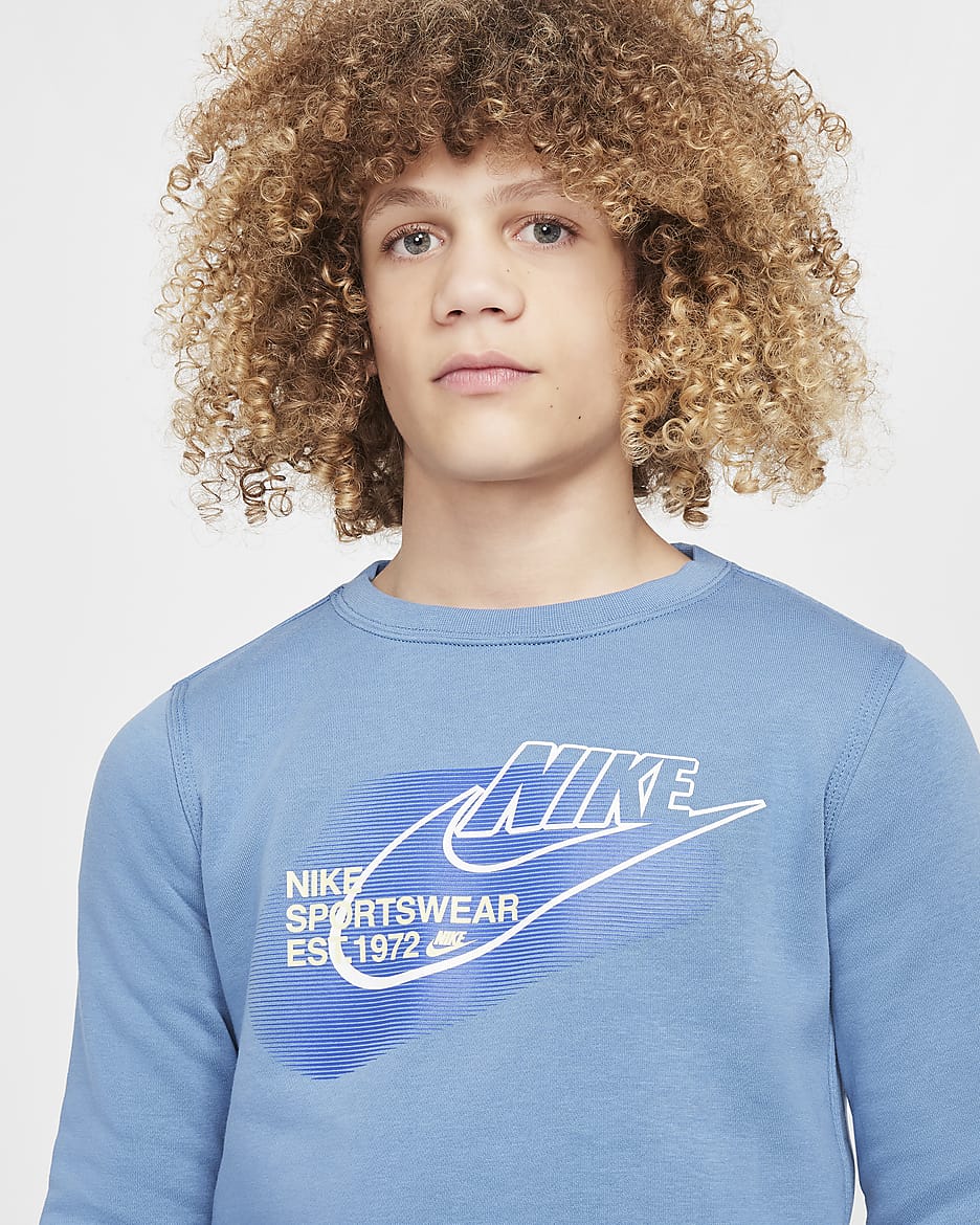 Nike Sportswear Standard Issue sweatshirt med rund hals til store barn (gutt) - Aegean Storm