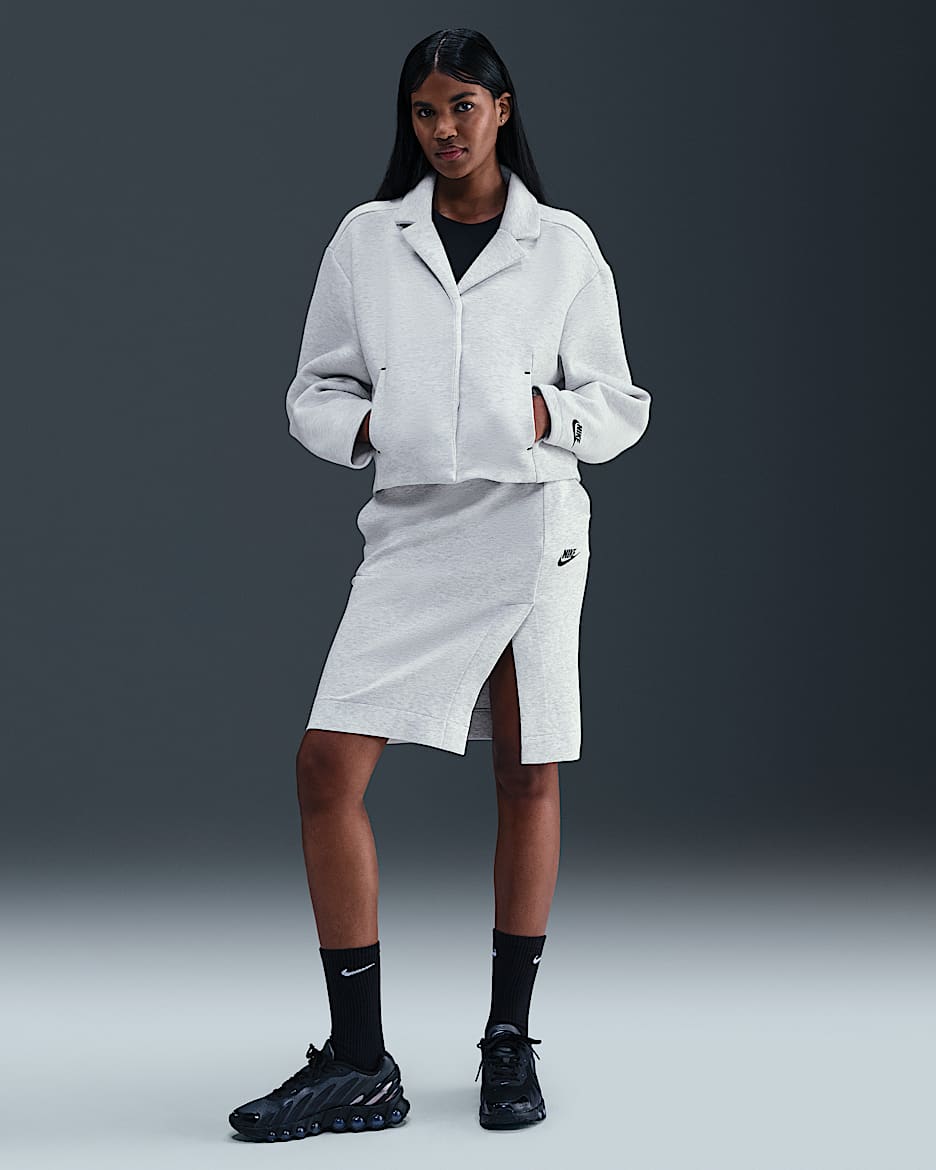 Falda midi para mujer Nike Sportswear Tech Fleece - Gris claro/Jaspeado/Negro
