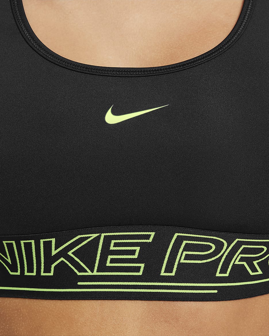 Nike Pro Swoosh Girls' Sports Bra - Black/Volt/Volt