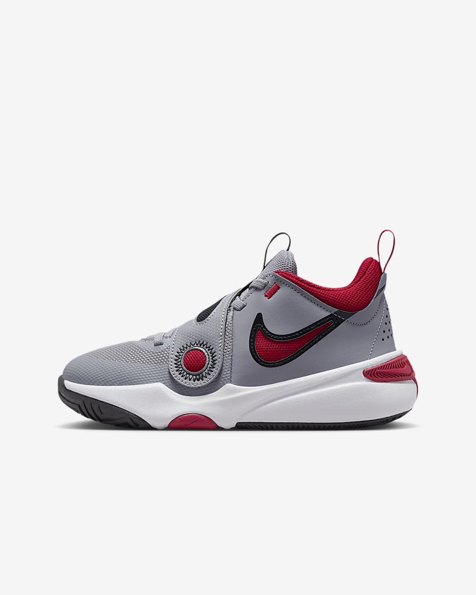 Calzado de básquetbol para niños talla grande Nike Team Hustle D 11 - Gris cemento/Negro/Blanco/Rojo gimnasio