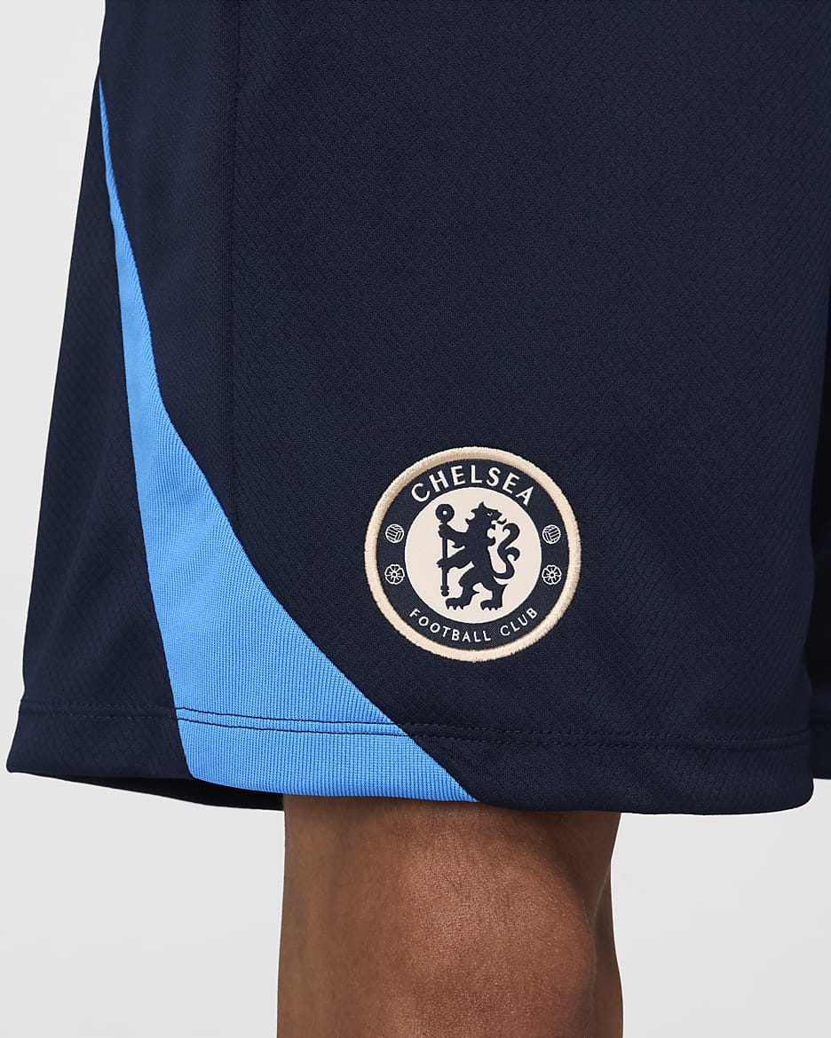 Chelsea FC Strike Nike Dri-FIT knit voetbalshorts voor heren - Obsidian/Light Photo Blue/Guava Ice