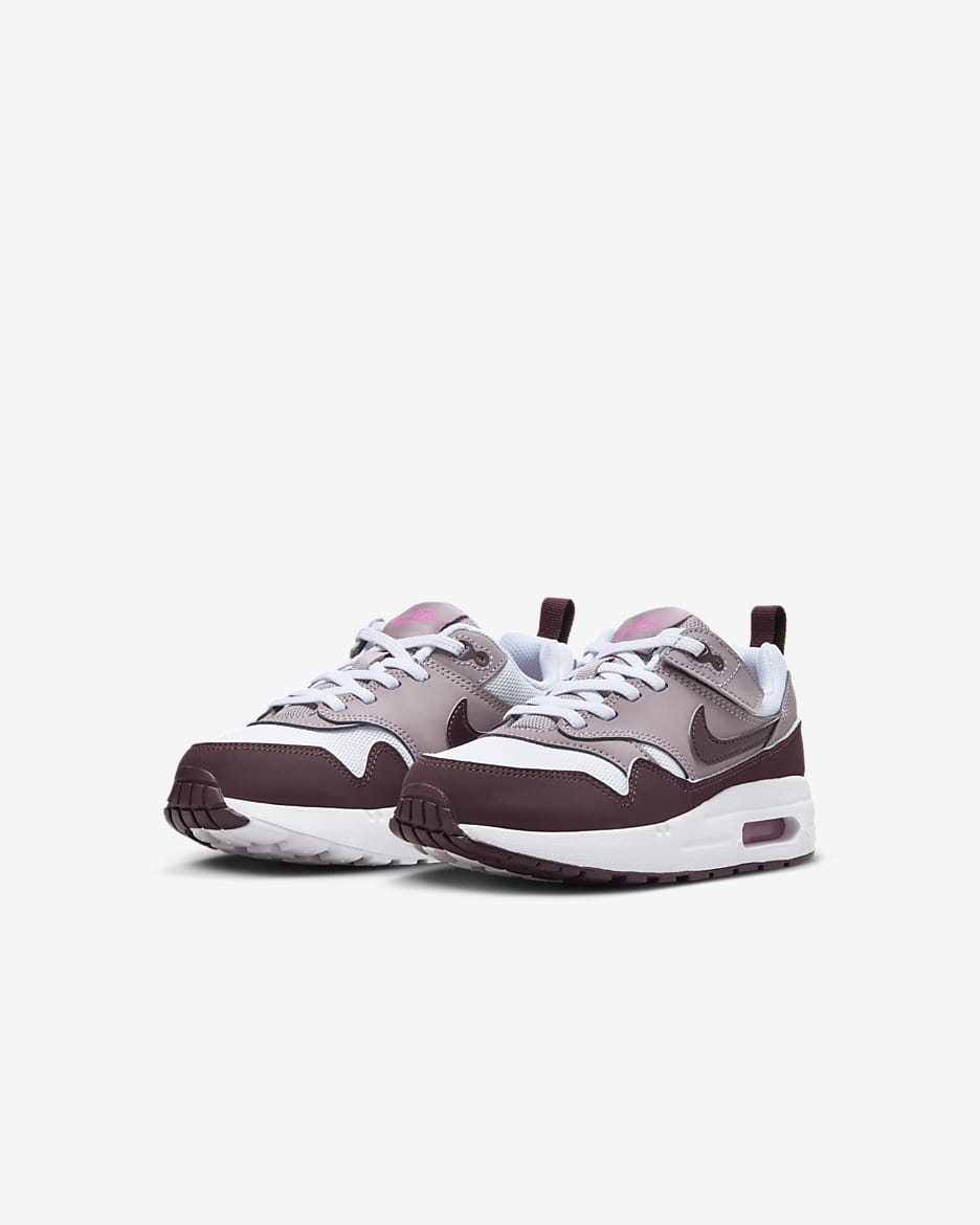 Nike Air Max 1 EasyOn Younger Kids' Shoes - White/Light Violet Ore/Playful Pink/Burgundy Crush