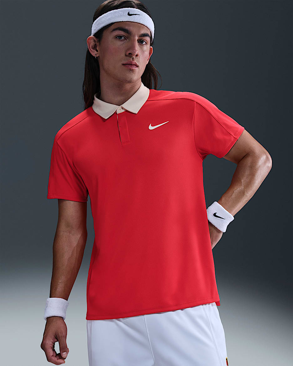 NikeCourt Slam Men's Dri-FIT ADV Tennis Polo - Light Crimson/White