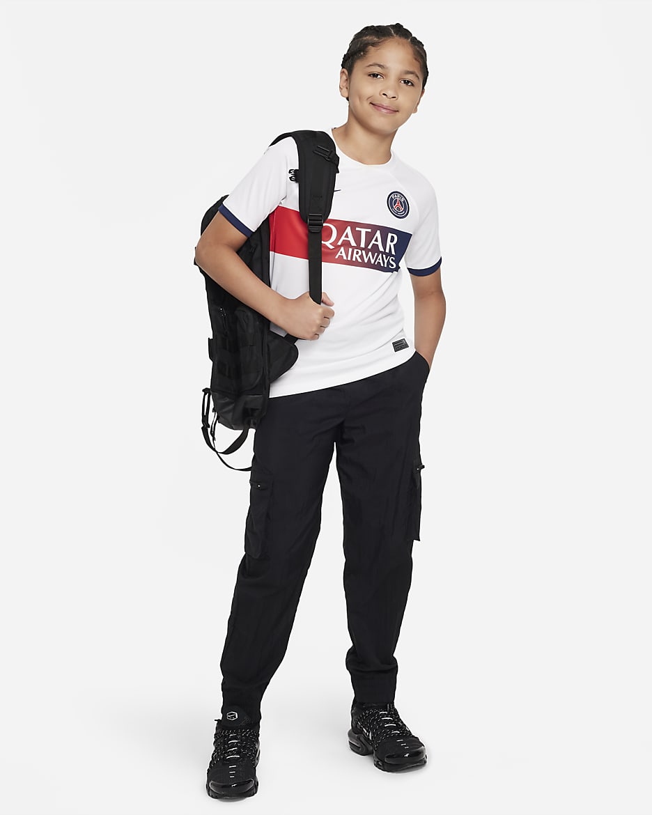 PSG 2023/24 スタジアム アウェイ ジュニア ナイキ Dri-FIT サッカーユニフォーム - ホワイト/ミッドナイトネイビー/ミッドナイトネイビー