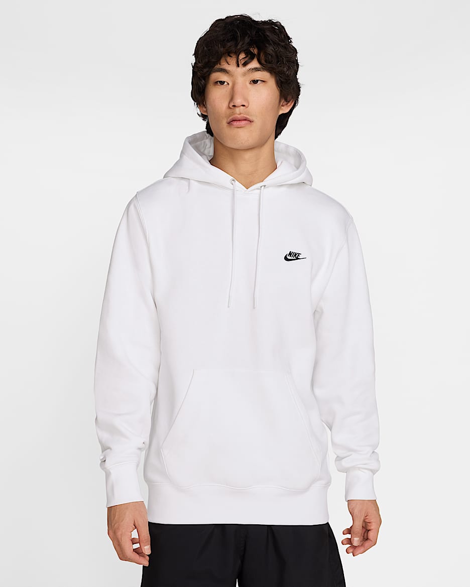Nike Club Men's Pullover Fleece Hoodie - White/White/Black