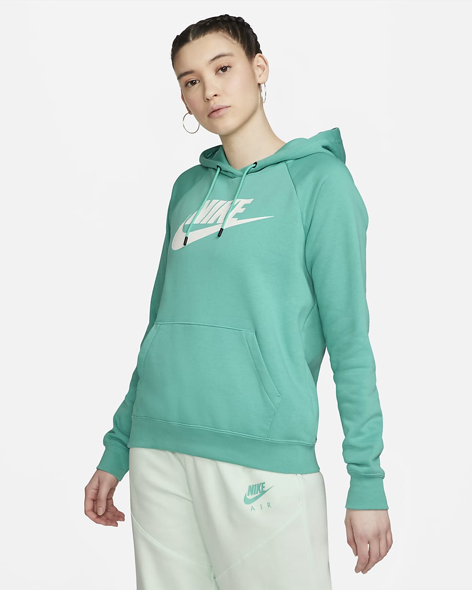 Nike Sportswear Essential Women's Fleece Pullover Hoodie - Washed Teal/White