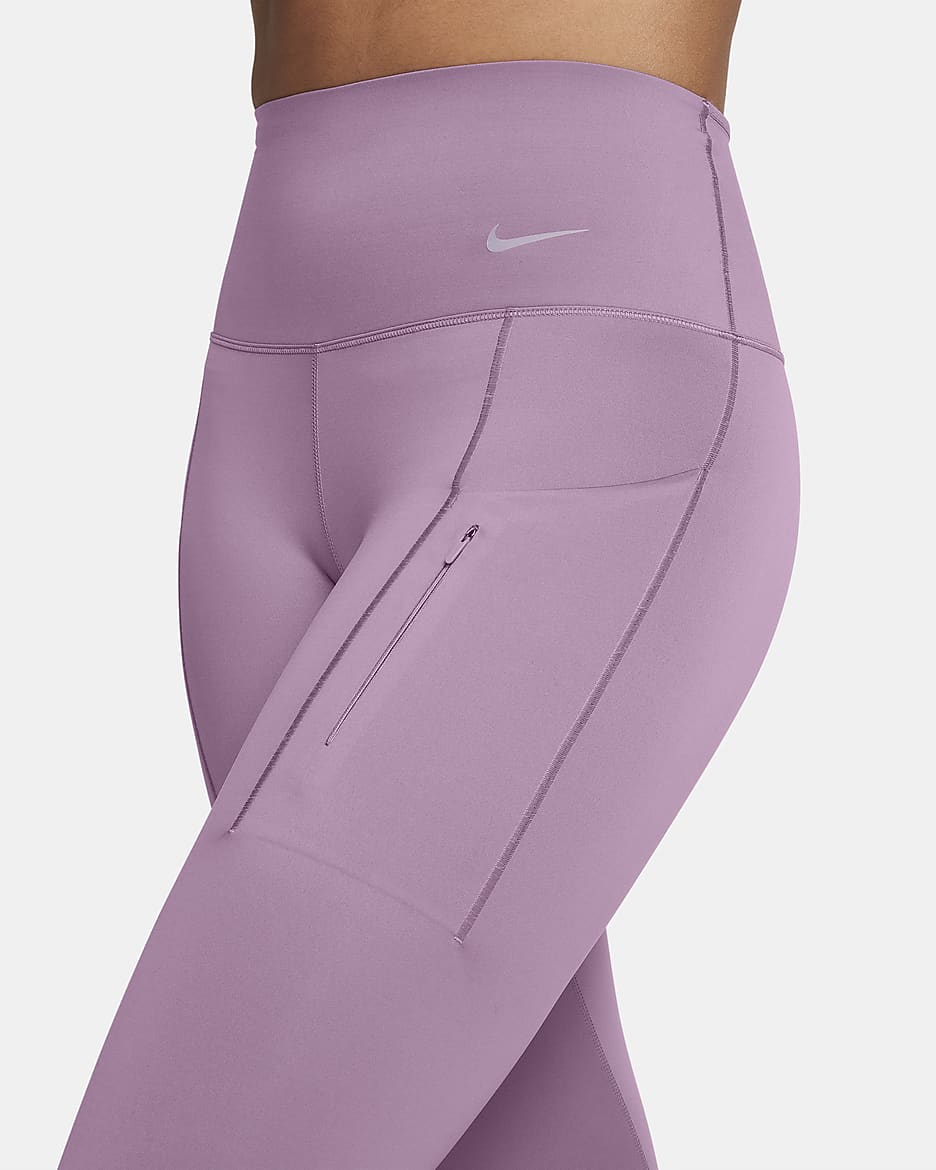 Leggings de tiro alto de 7/8 de sujeción firme con bolsillos para mujer Nike Go - Polvo violeta/Negro