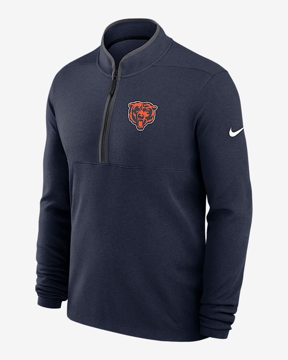 Playera de manga larga Nike Dri-FIT de la NFL de medio cierre para hombre Chicago Bears Logo Victory - Azul marino