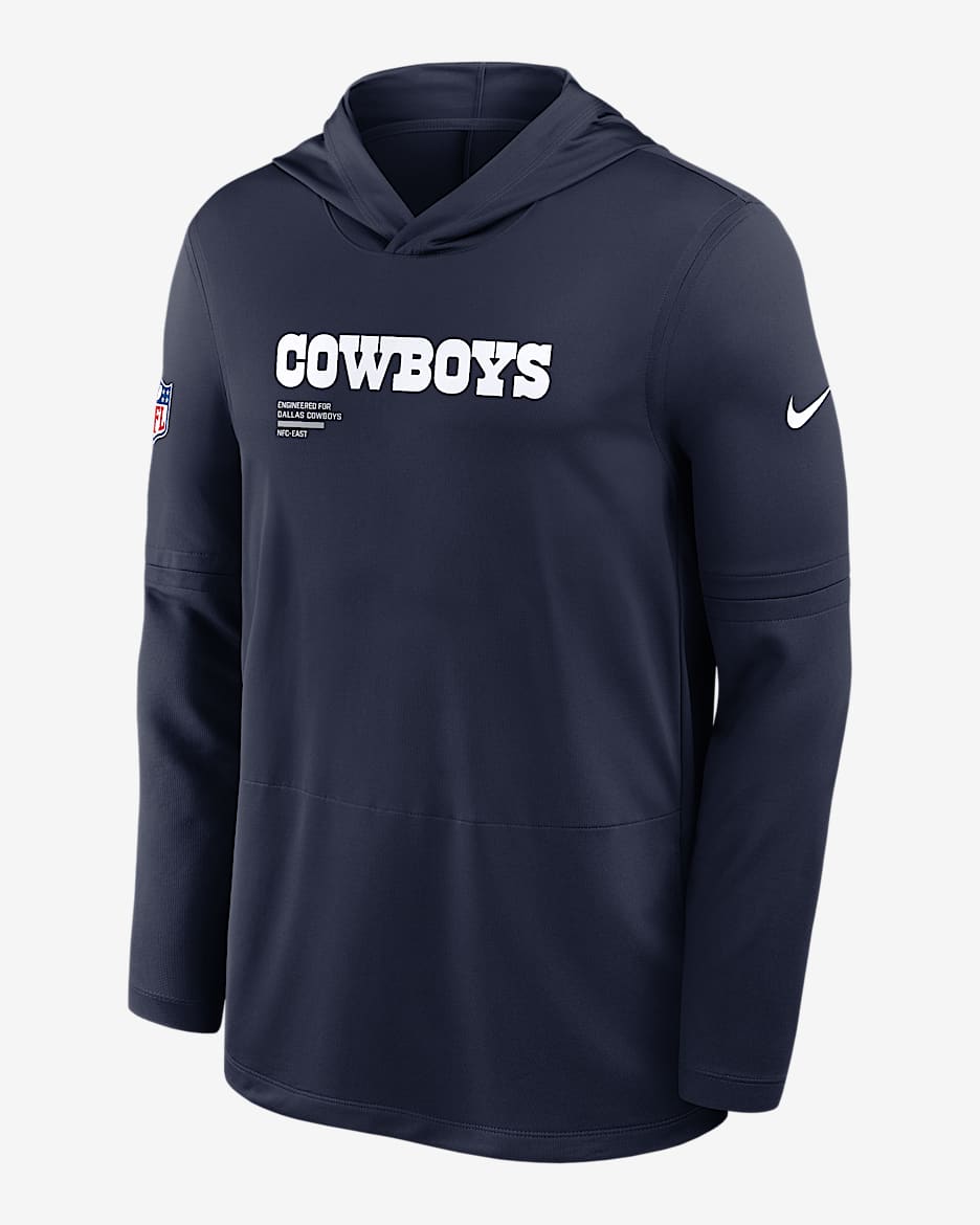 Playera de manga larga Nike Dri-FIT de la NFL con gorro para hombre Dallas Cowboys Pure Fury Sideline - Azul marino