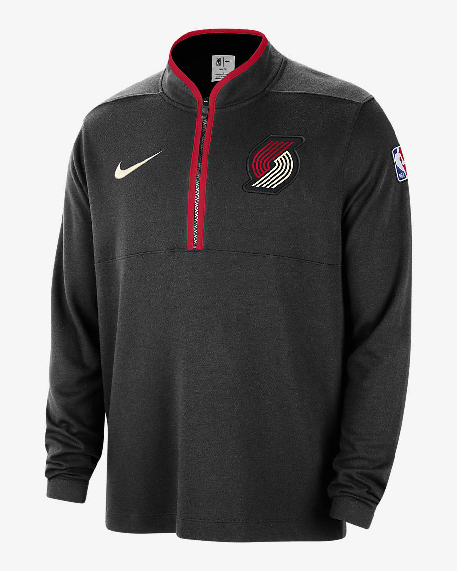 Portland Trail Blazers 2023/24 City Edition Men's Nike Dri-FIT NBA 1/2-Zip Long-Sleeve Top - Black/University Red/Natural