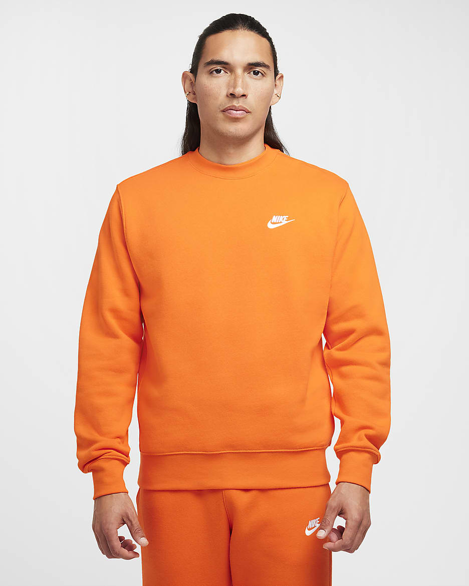 Nike Sportswear Club Fleece Men's Crew - Safety Orange/White