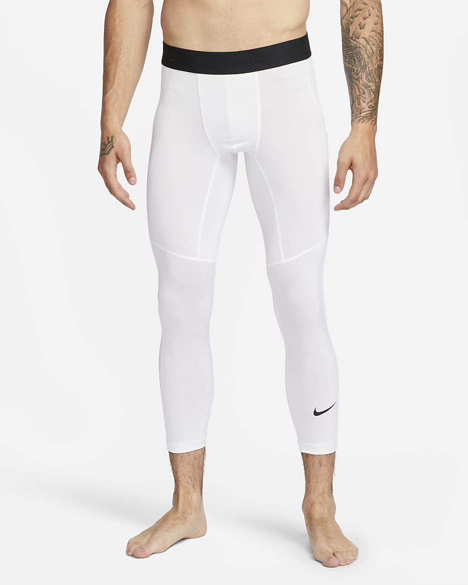 Nike Pro Men's Dri-FIT 3/4-Length Fitness Tights - White/Black