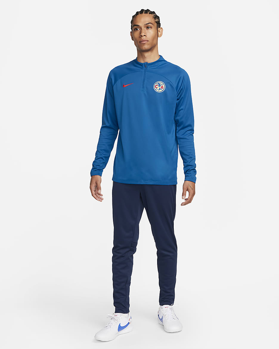 Club América Academy Pro Men's Nike Dri-FIT Knit Soccer Drill Top - Blue Jay/Lemon Chiffon/Habanero Red