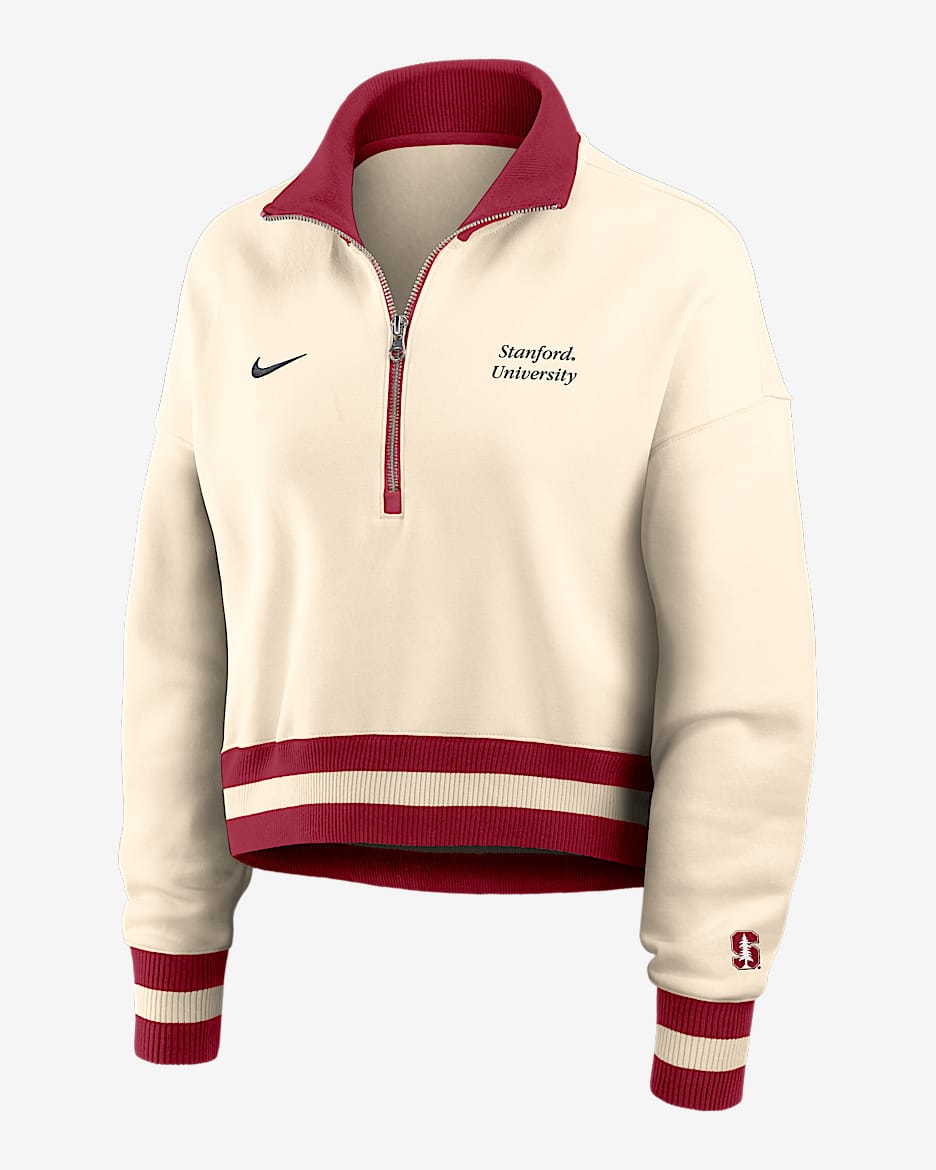 Stanford Legacy Women's Nike College Cropped 1/4-Zip Crew - Tan/Beige