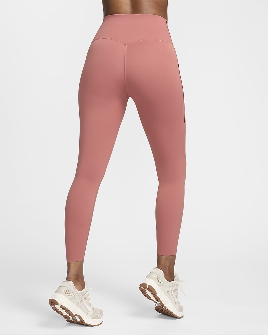 Nike Universa Women's Medium-Support High-Waisted 7/8 Leggings with Pockets - Canyon Pink/Black