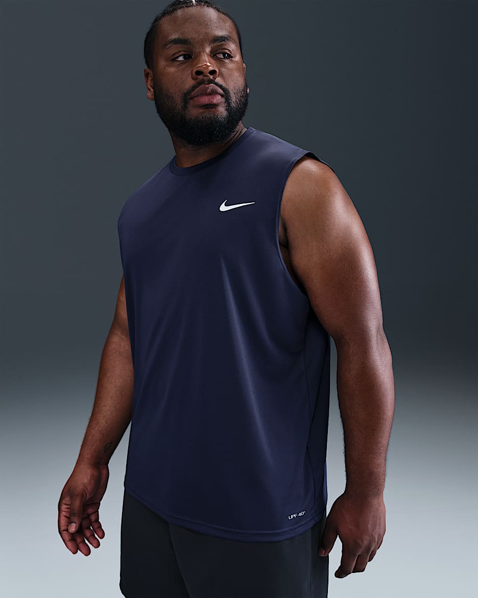 Playera de natación Hydroguard sin mangas para hombre (talla amplia) Nike Dri-FIT - Azul marino medianoche