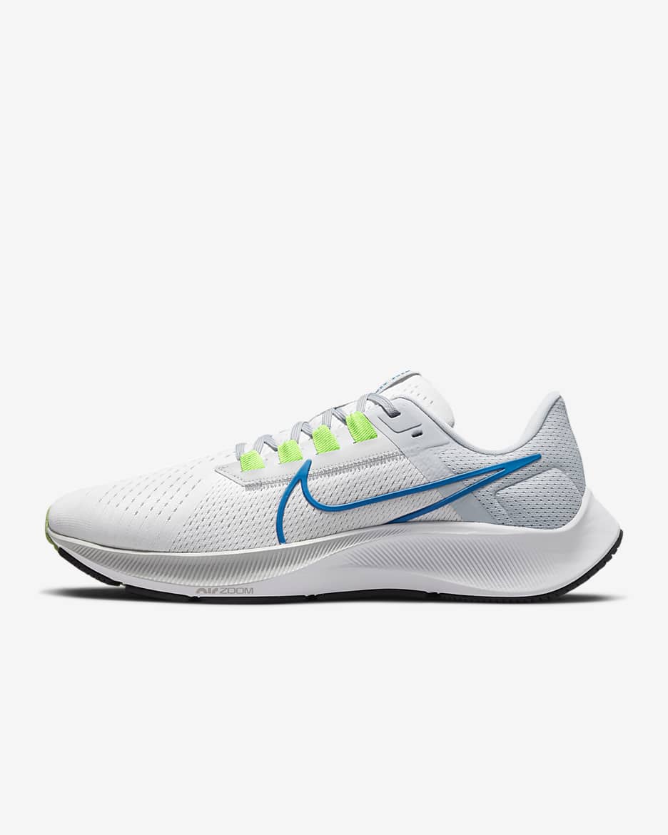 Nike Pegasus 38 Men's Road Running Shoes - White/Pure Platinum/Wolf Grey/Imperial Blue
