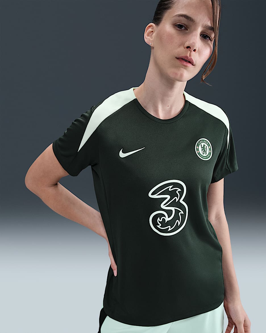 Chelsea F.C. Strike Women's Nike Dri-FIT Football Short-Sleeve Top - Outdoor Green/Outdoor Green/Phantom/Phantom