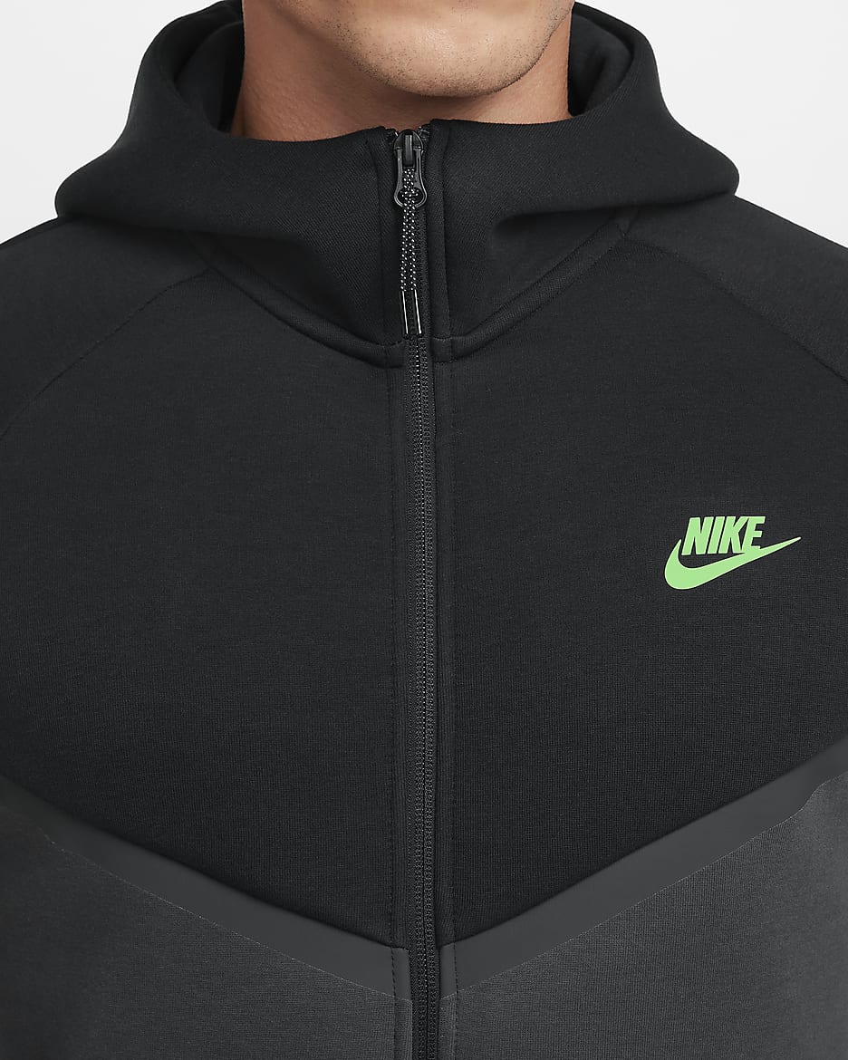 Nike Tech Men's Full-Zip Windrunner Hoodie - Black/Anthracite/Green Strike