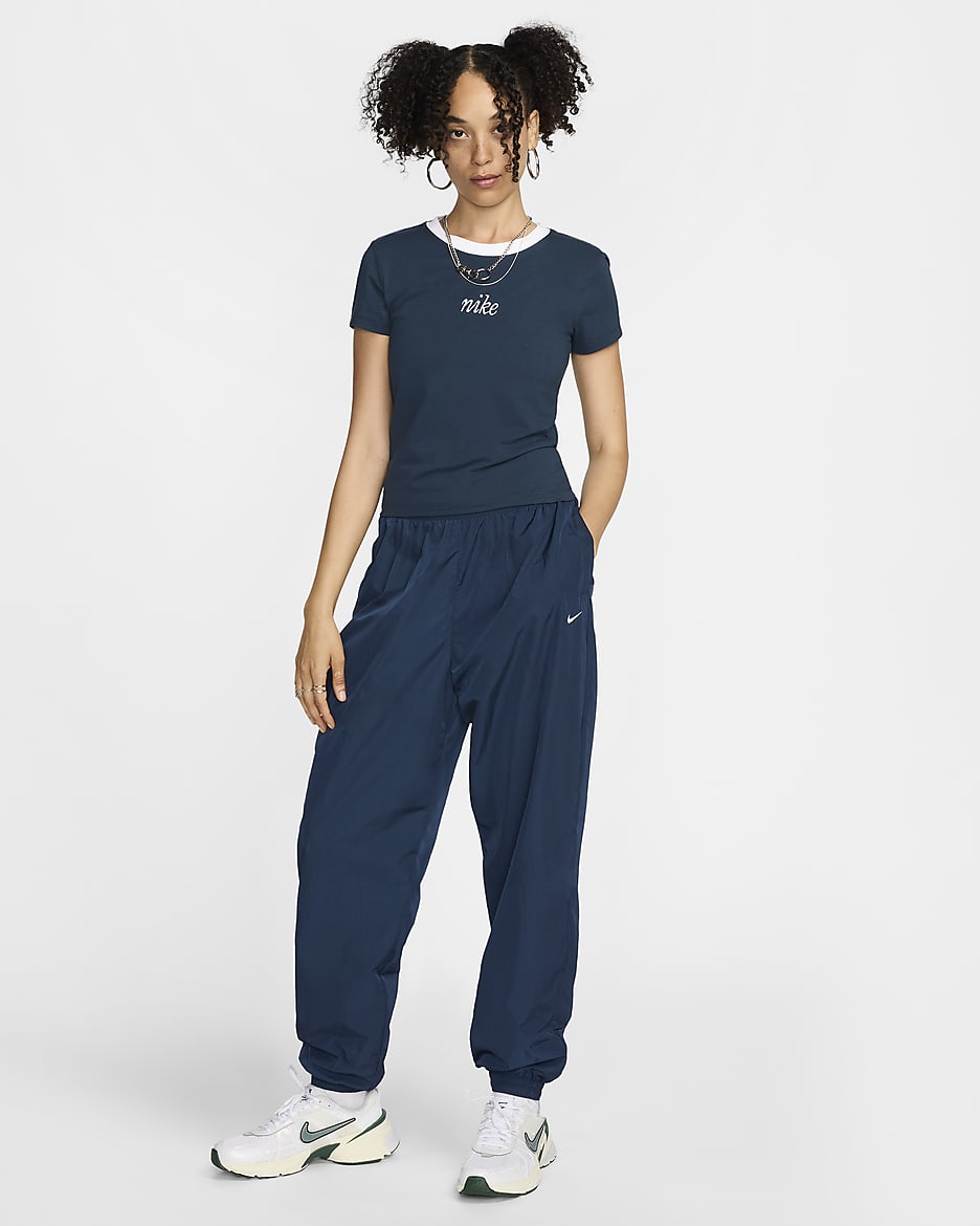 T-shirt slim court Nike Sportswear Chill Knit pour femme - Armory Navy/Blanc